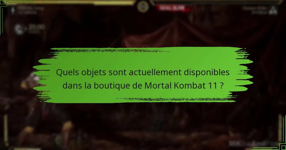 Quels objets sont actuellement disponibles dans la boutique de Mortal Kombat 11 ?
